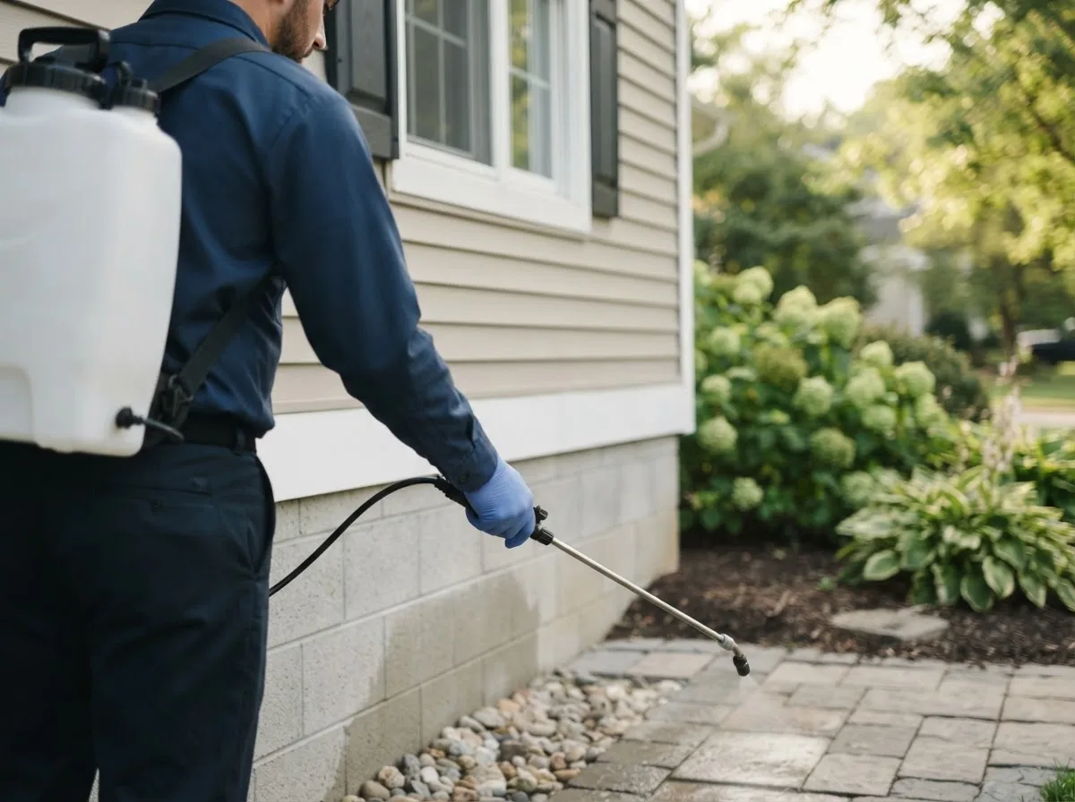 Pest control technician inspecting a home in Griffithville, AR